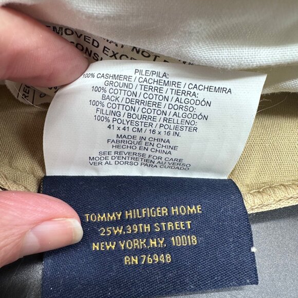 Tommy Hilfiger Home Needlepoint Pillow Blue Gold Decorative Cushion 16"x16" - Picture 5 of 8